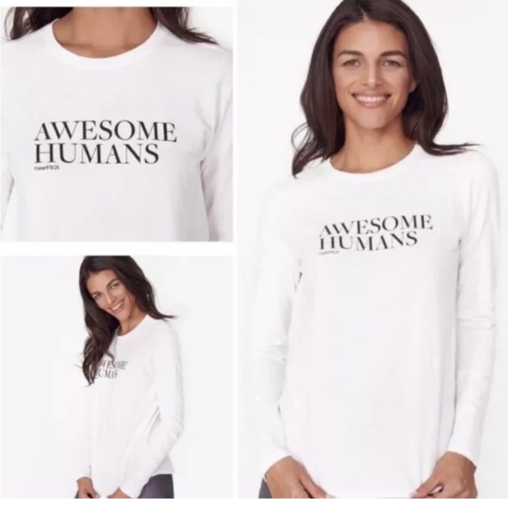 NEW Figs Underscrub Long Sleeve T Shirt Womens Sz S 100% Cotton White Nurse